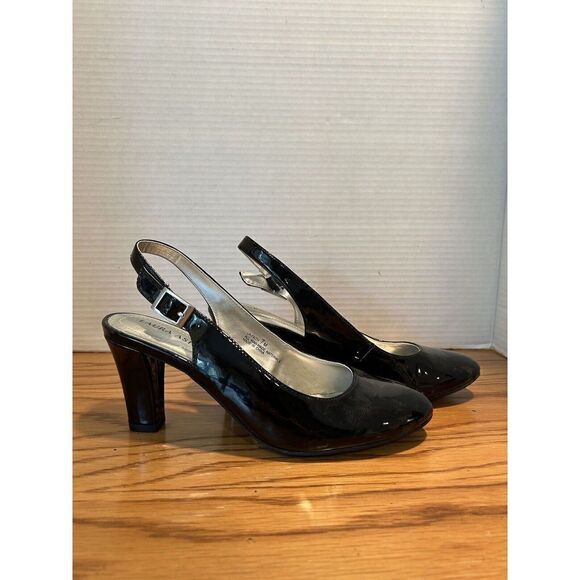 Laura Ashley Heels Womens 7M Faith Casual Slingback Pumps Black Faux Leather - Picture 3 of 11